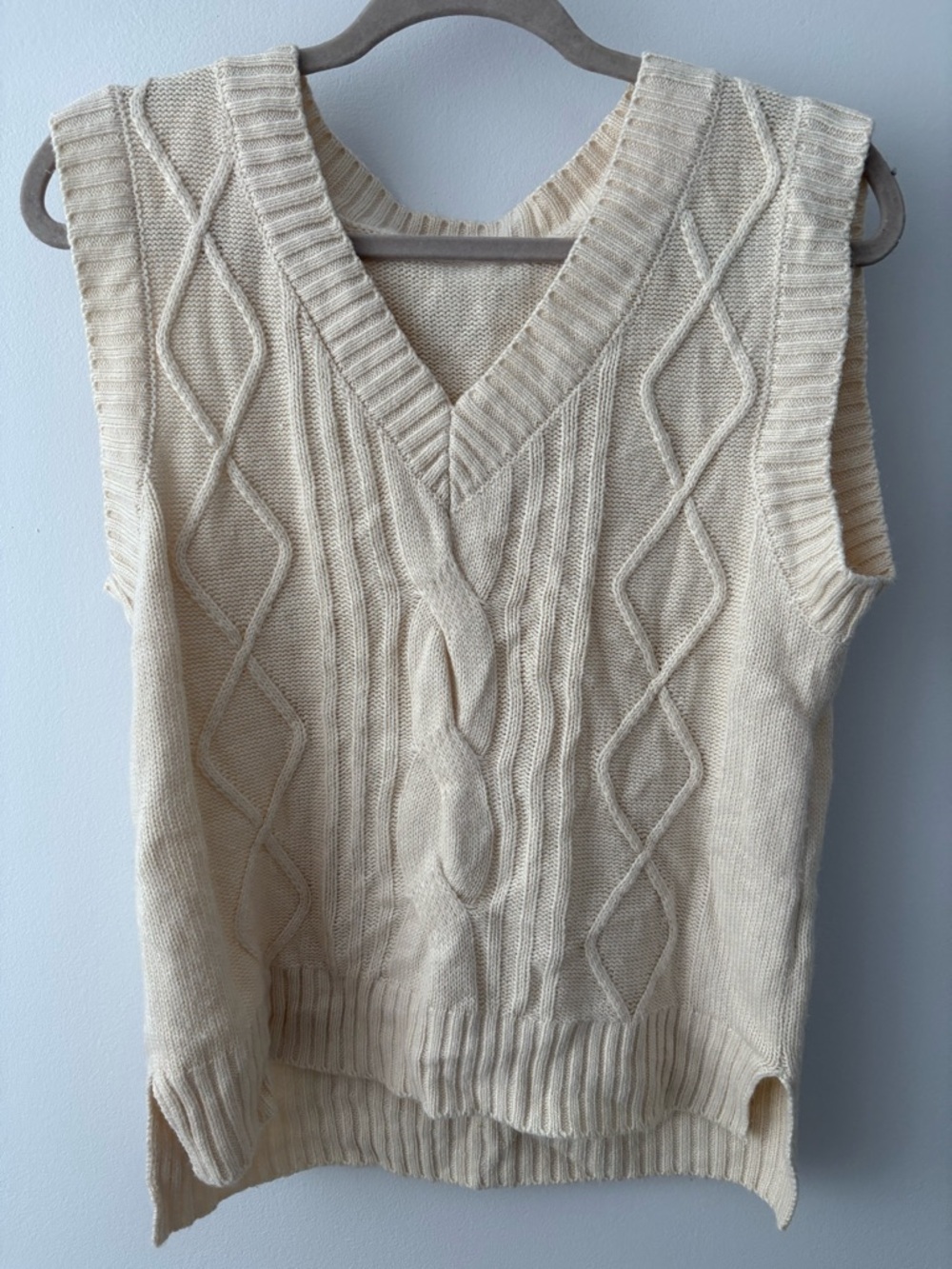 SHEIN Cream Cable Knit V-Neck Sweater Vest